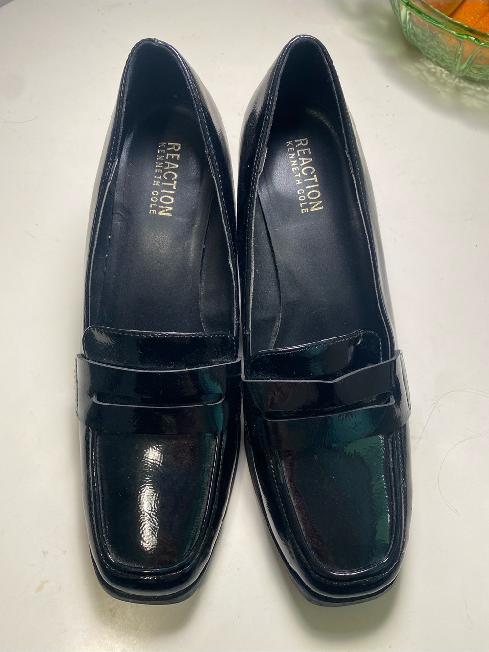 Kenneth Cole Reaction Black Patent Loafers Heels